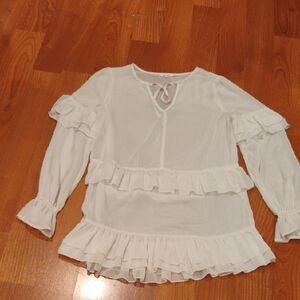 Tularosa Sheer Cream Blouse with Ruffle Trim